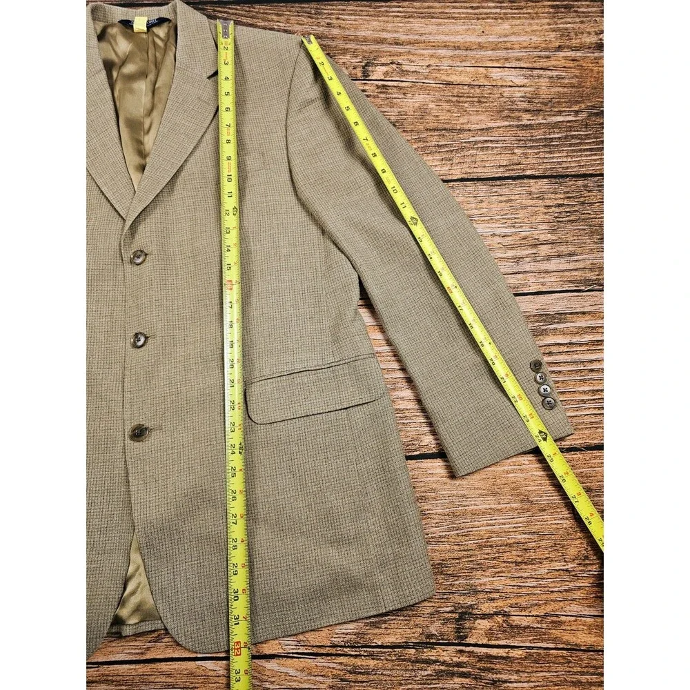 Stafford Mens Blazer Sports Coat Jacket Silk Wool Blend Plaid Tan Brown 42R EUC